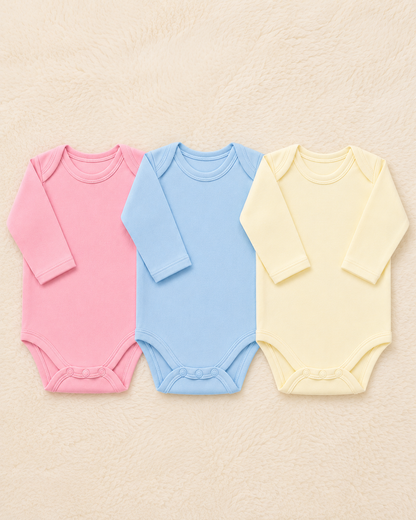 3-Pack Premium Long Sleeve Baby Bodysuits (0–3 Months) | Soft Cotton Rompers | LittleRoots Pakistan