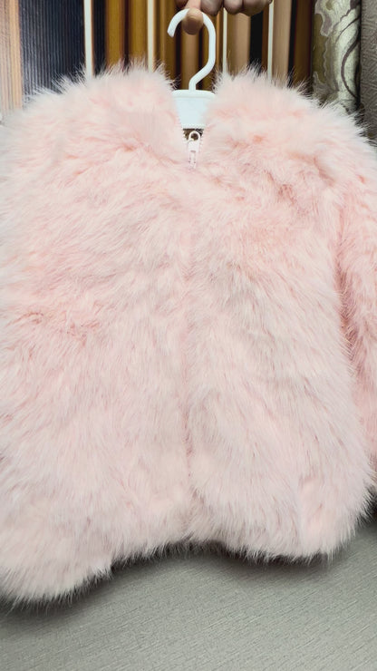 Imported Girls' Fluffy Furry Hooded Winter Jacket – Pink