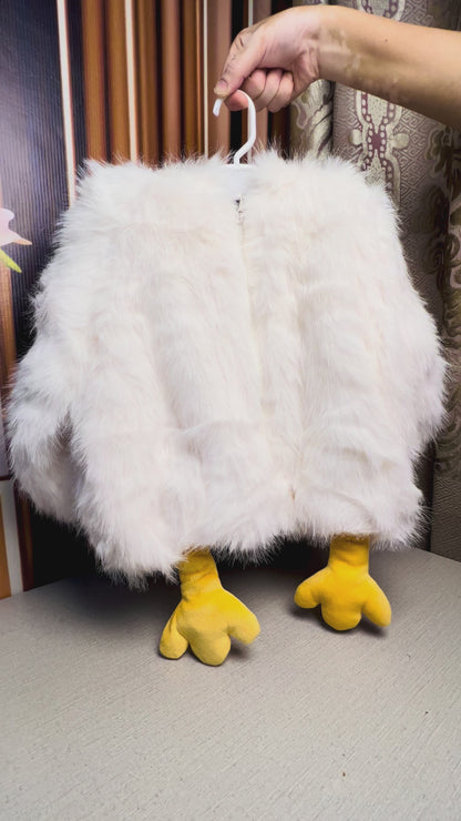 Imported Girls' Fluffy Duck Hooded Winter Jacket – Pink, White, Yellow & Beige