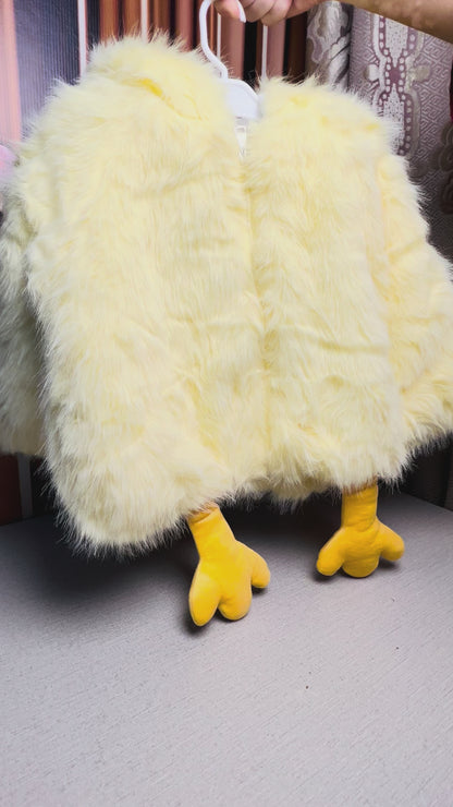 Imported Girls' Fluffy Duck Hooded Winter Jacket – Pink, White, Yellow & Beige