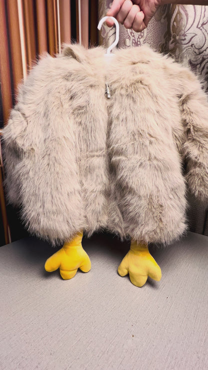 Imported Girls' Fluffy Duck Hooded Winter Jacket – Pink, White, Yellow & Beige