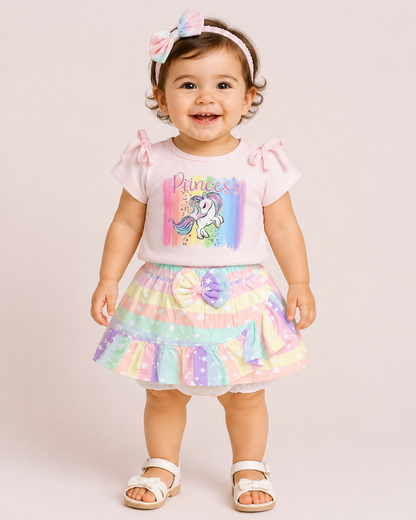 Baby Girl Princess Unicorn Skirt & Top Set with Headband – 4 Piece Outfit Set