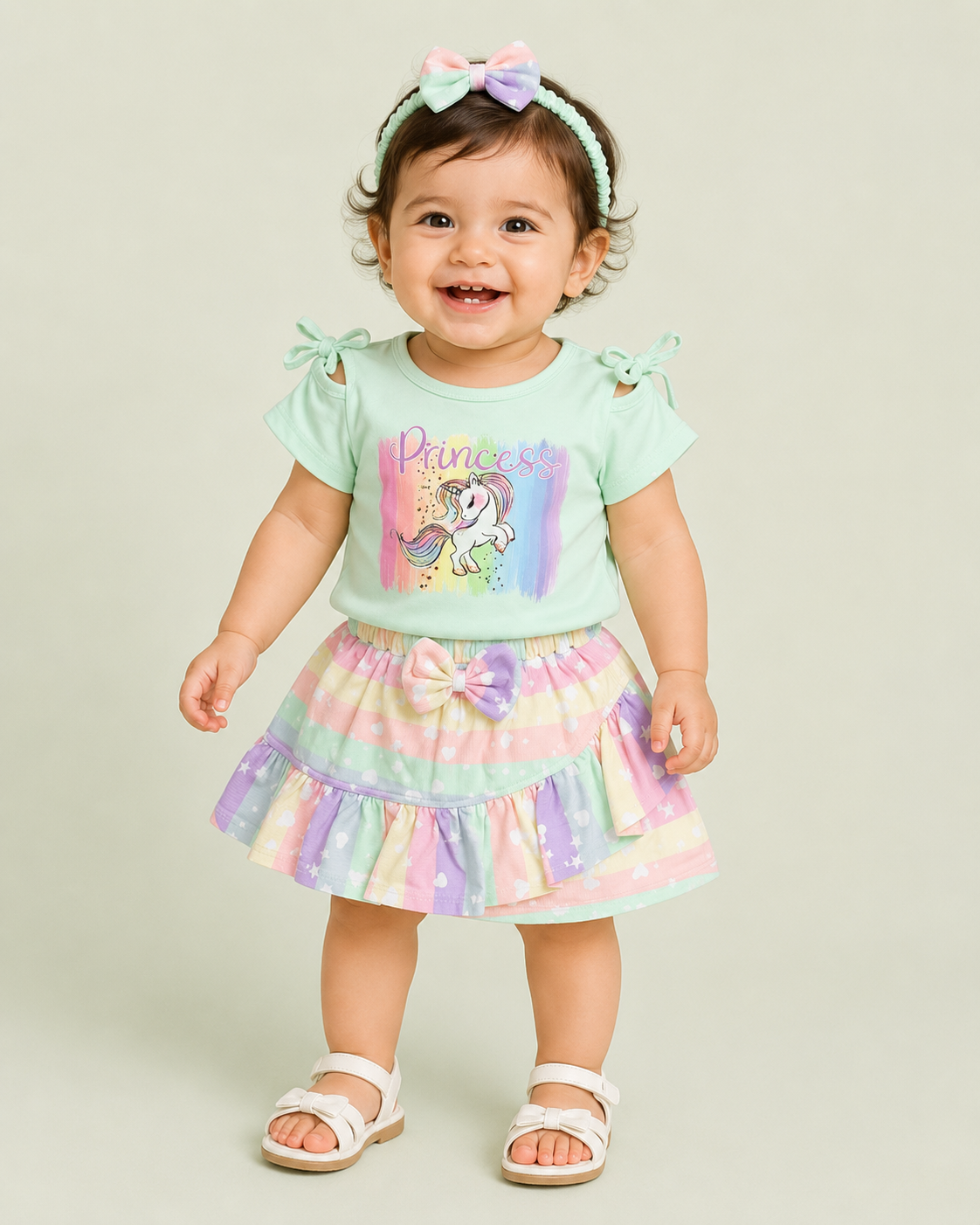 Baby Girl Princess Unicorn Skirt & Top Set with Headband – 4 Piece Outfit Set