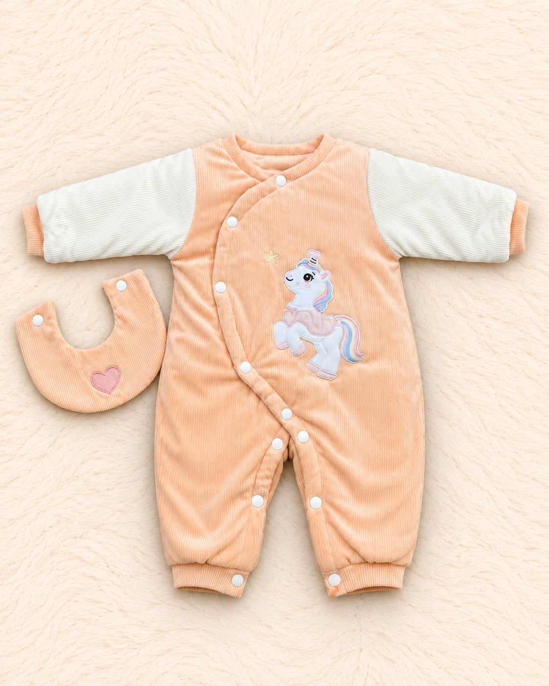 Imported Warm Velvet Baby Romper with Detachable Bib – Unicorn
