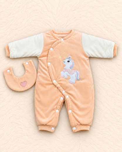 Imported Warm Velvet Baby Romper with Detachable Bib – Unicorn