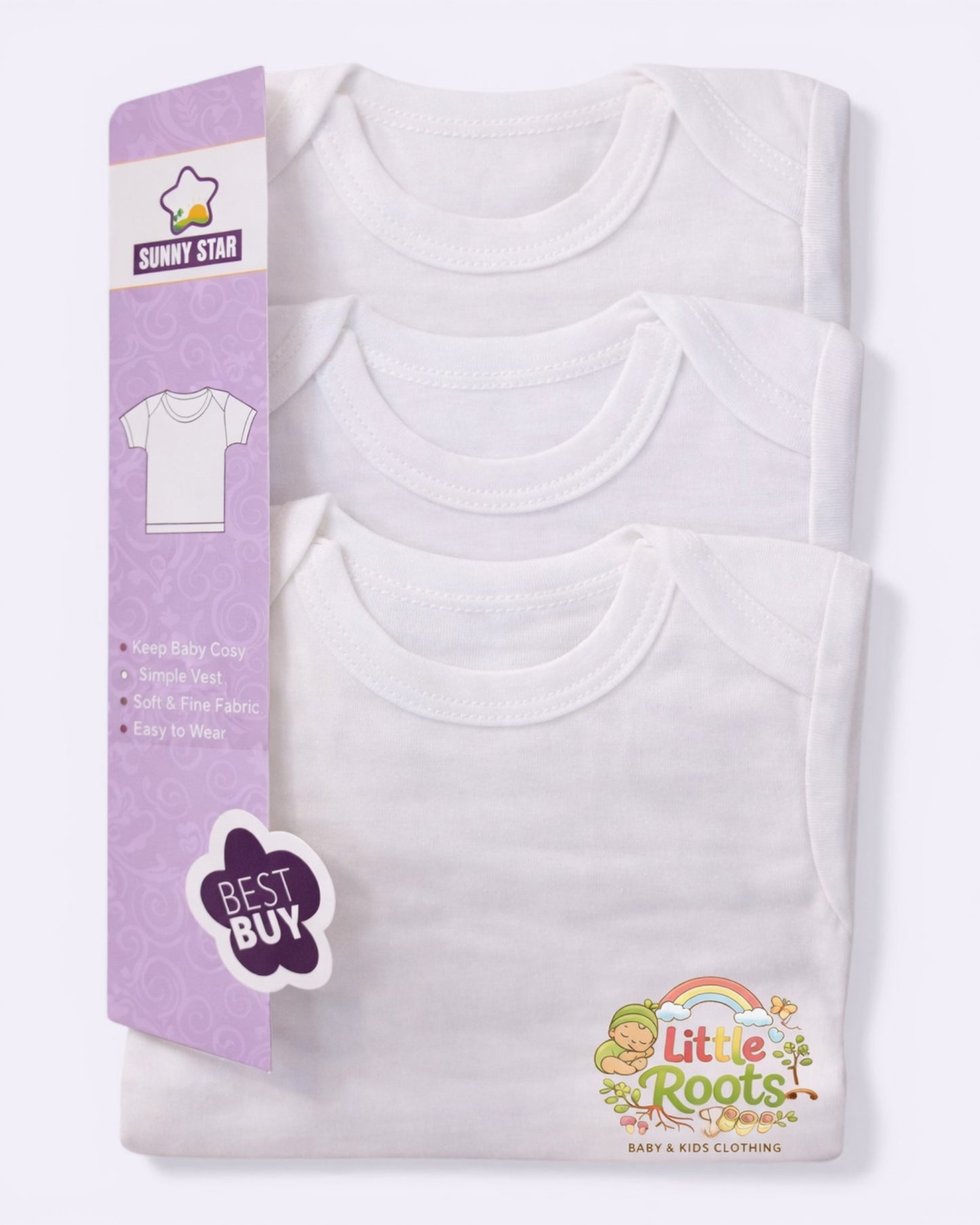 Pack of 3 White Baby Vests (0–3 Months) – Soft Cotton Newborn Essentials