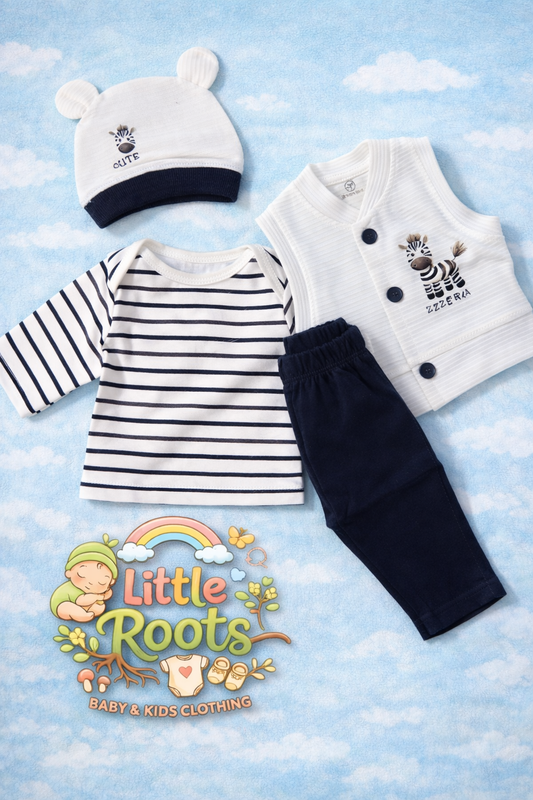 4 Pcs Zebra Newborn Baby Boy Clothing Set – Soft Cotton Outfit